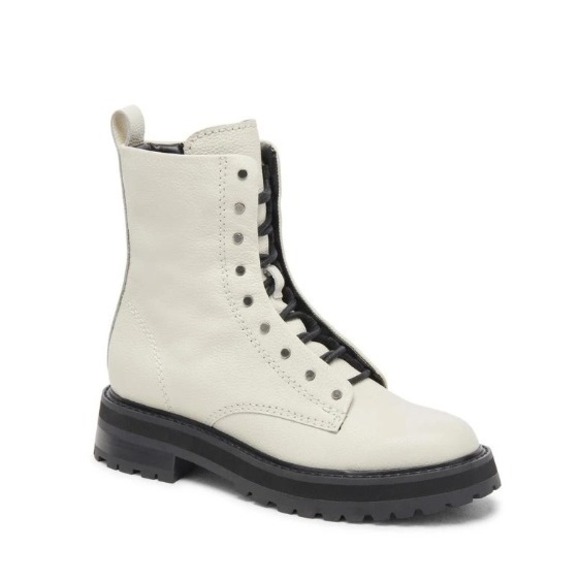Dolce Vita Ranier Women's Cream Leather Hidden Lace Up Zip Combat Boots 10M NEW - Picture 1 of 9